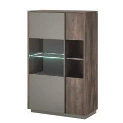 Highboard Vitrine in Eiche Dunkel & Grau - Mundo