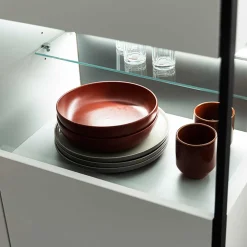 Highboard Vitrine in Weiß mit Schwarzgrau - Loazin