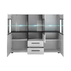 Highboard Vitrine Jetongos in Weiß Hochglanz Glas