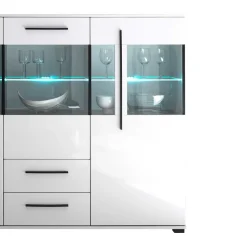 Highboard Vitrine Jetongos in Weiß Hochglanz Glas