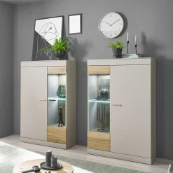 Highboard Vitrinen Set in Hellgrau - Lioscas (zweiteilig)