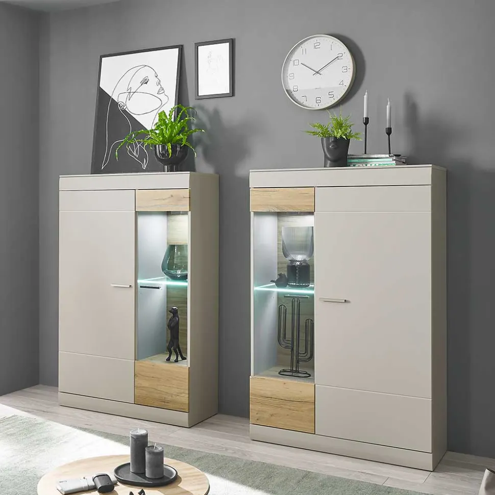Highboard Vitrinen Set in Hellgrau - Lioscas (zweiteilig)