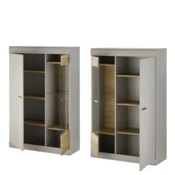 Highboard Vitrinen Set in Hellgrau - Lioscas (zweiteilig)