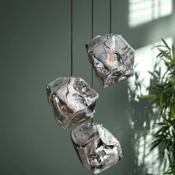 Hängeleuchte mit drei Glasschirmen in Stein Optik - Arescona