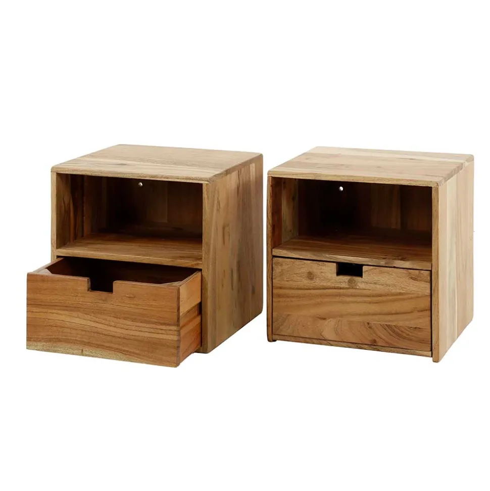 Hängende Nachtkommoden aus Akazie - Materra (2er Set)