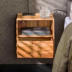 Hängende Nachtkommoden aus Akazie - Materra (2er Set)