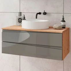 Hängender Waschtisch in Grau und Wildeichefarben - Join