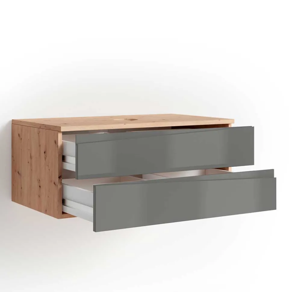 Hängender Waschtisch in Grau und Wildeichefarben - Join