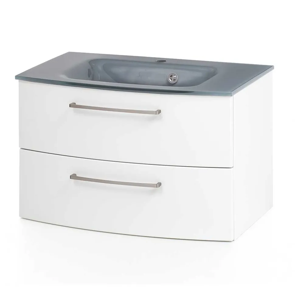 Hängender Waschtisch mit Glasbecken in Grau - Anjunica