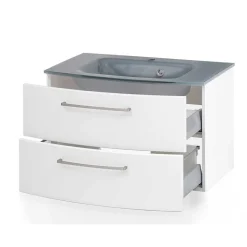 Hängender Waschtisch mit Glasbecken in Grau - Anjunica