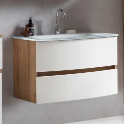 Hängender Waschtisch mit Glas Waschbecken - Neuvana