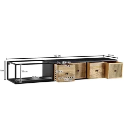 Hängendes TV Board aus Holz & Wiener Geflecht - Leiria