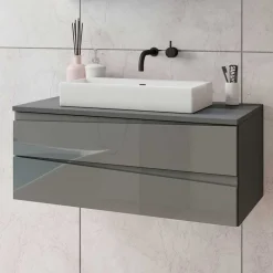 Hänge-Waschtisch in Anthrazit mit Hochglanz Front - Hatai