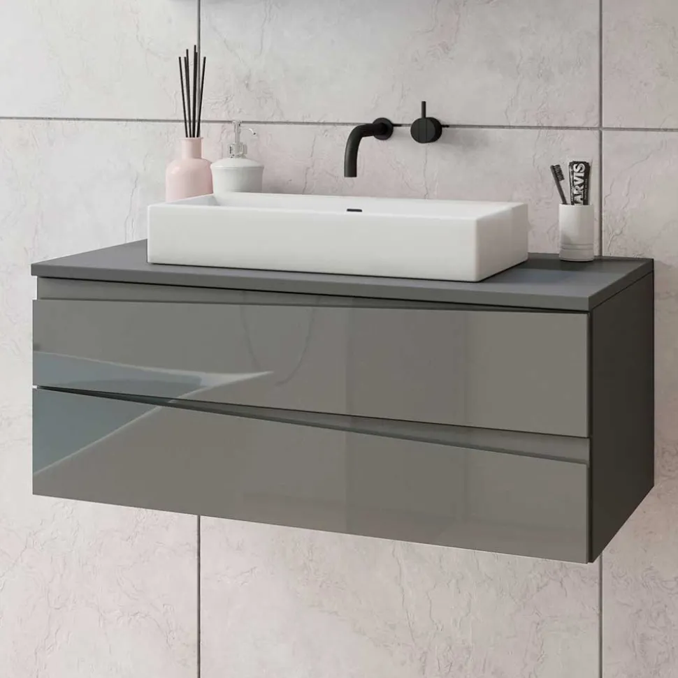 Hänge-Waschtisch in Anthrazit mit Hochglanz Front - Hatai