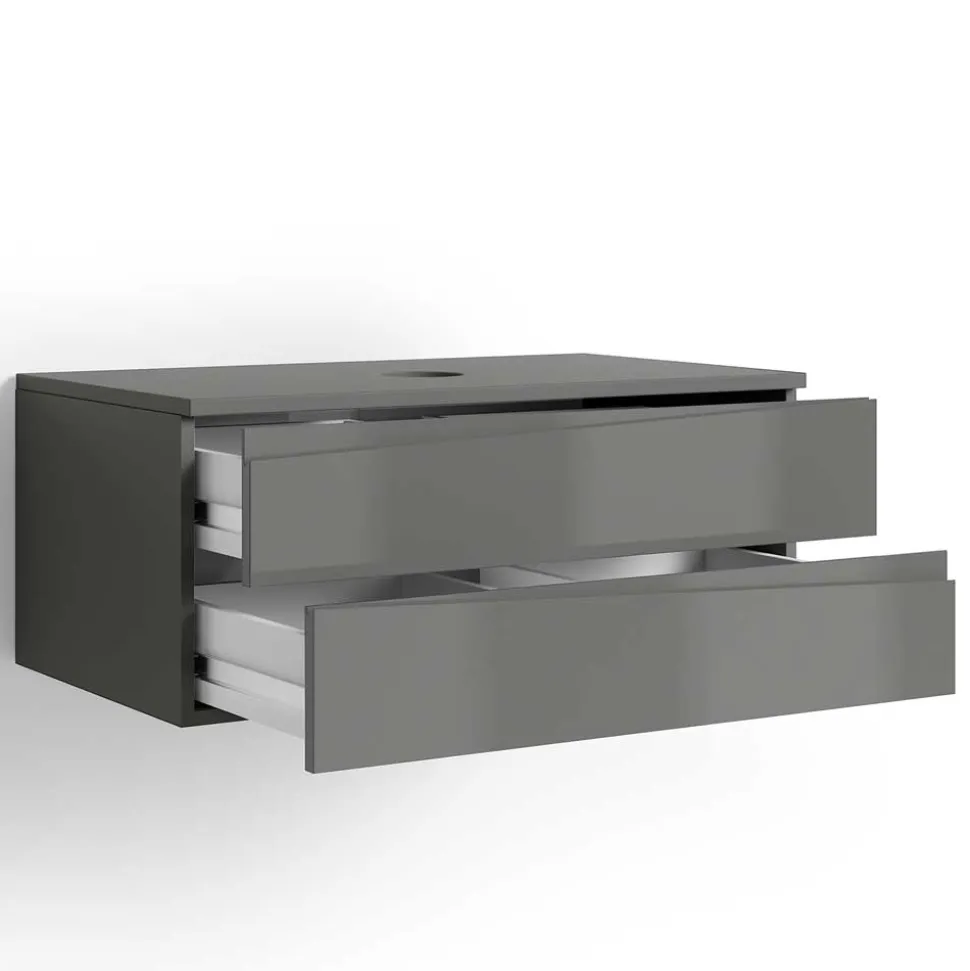 Hänge-Waschtisch in Anthrazit mit Hochglanz Front - Hatai