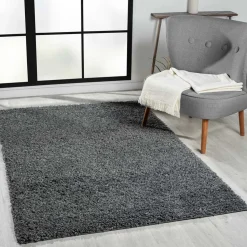 Hochflor Teppich in dunklem Grau - Bescion