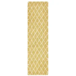 Hochflor Teppich Läufer in Gelb und Creme - Luzifania