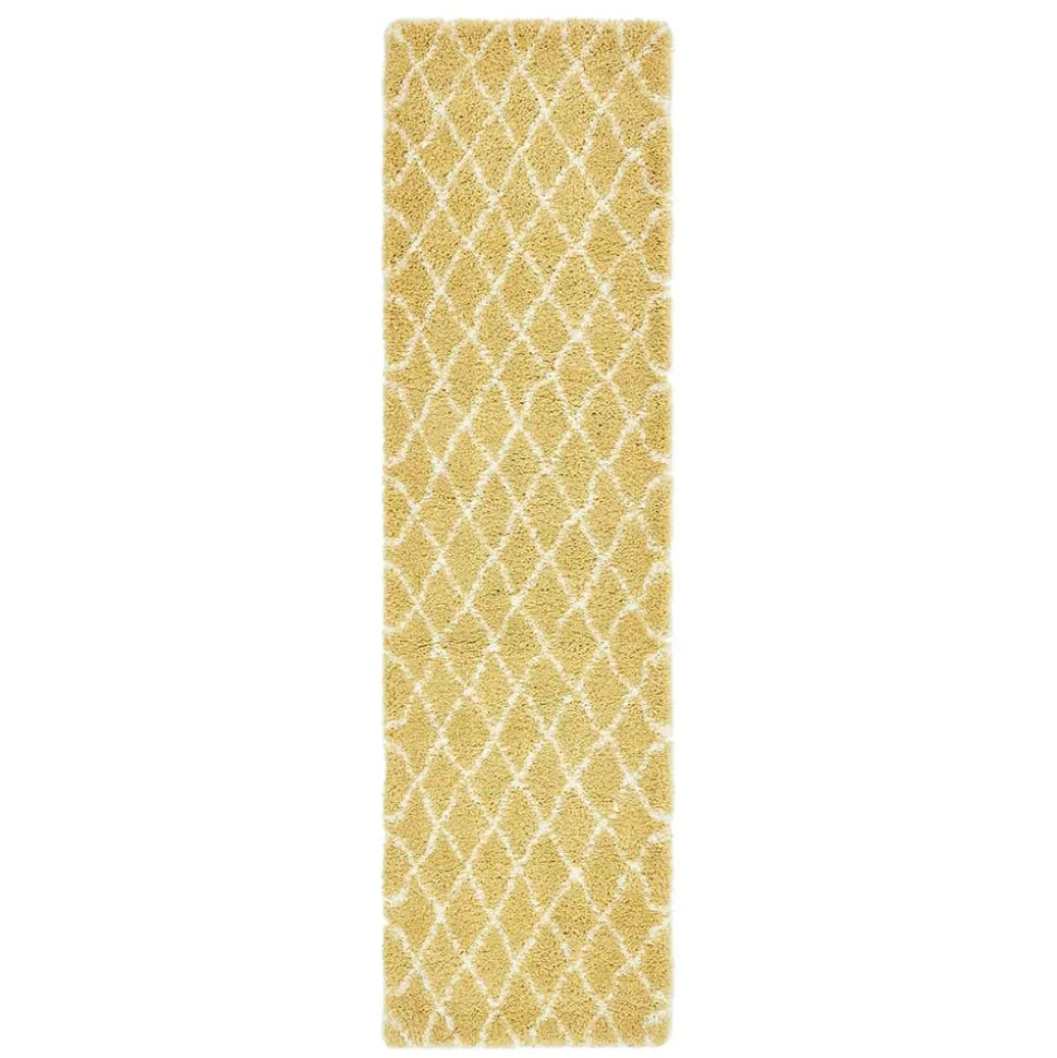 Hochflor Teppich Läufer in Gelb und Creme - Luzifania