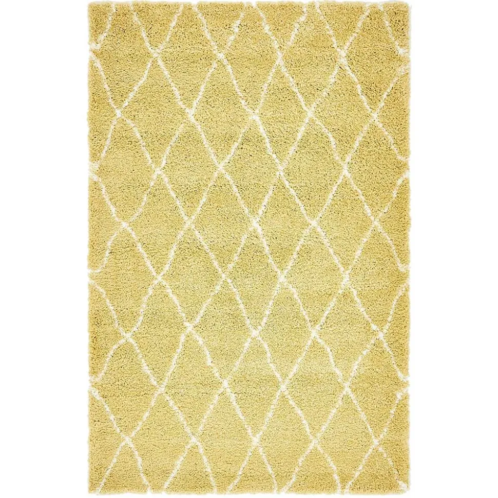 Hochflor Teppich Läufer in Gelb und Creme - Luzifania