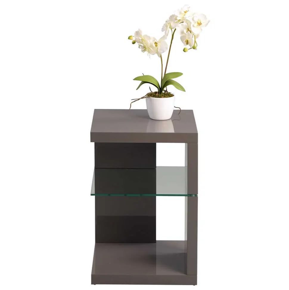 Hochglanz Beistelltisch in Anthrazit Jenva mit Glas Zusatzablage