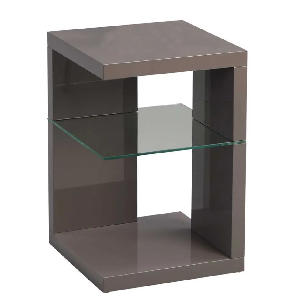 Hochglanz Beistelltisch in Anthrazit Jenva mit Glas Zusatzablage