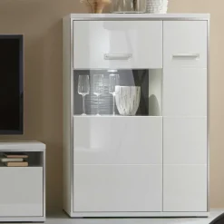Hochglanz Highboard Tacroma in Weiß Glas