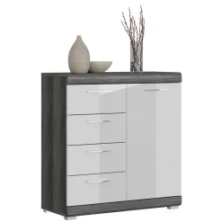 Hochglanz Kombi-Kommode in Weiß & Grau - Nancys