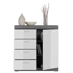Hochglanz Kombi-Kommode in Weiß & Grau - Nancys