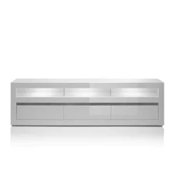 Hochglanz Lowboard fürs TV in Weiß Mextra mit 3 Schubladen