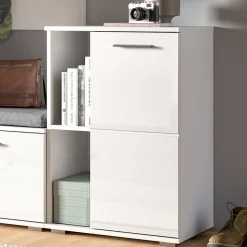 Hochglanz Schuhkommode in Weiß - 2 Fächer & Tür - Rugova