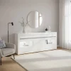 Hochglanz Sideboard in Weiß mit 2 Glaseinsätzen Mextra & Beton Dekor