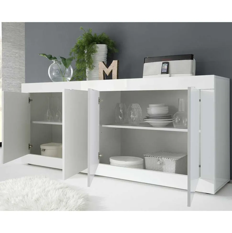 Hochglanz Sideboard in Weiß 4-türig - Sogno
