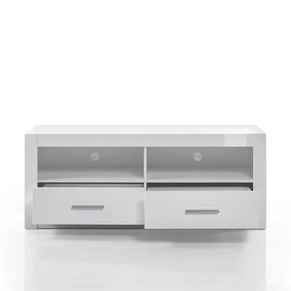 Hochglanz TV Anbauwand in Weiß Yulis optional mit LED (vierteilig)