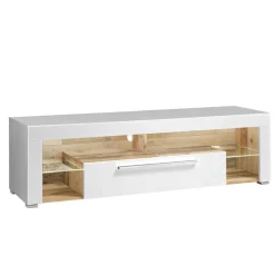 Hochglanz TV Board in Weiß & Holz Antik - Wouty