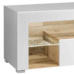 Hochglanz TV Board in Weiß & Holz Antik - Wouty