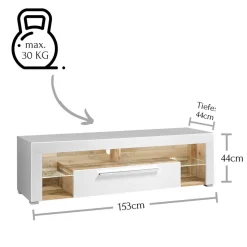 Hochglanz TV Board in Weiß & Holz Antik - Wouty
