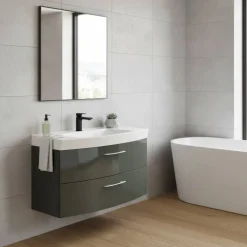 Hochglanz Waschplatz in Dunkelgrau mit Schubladen Mladen inkl. Becken