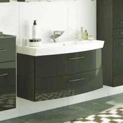Hochglanz Waschplatz in Dunkelgrau mit Schubladen Mladen inkl. Becken