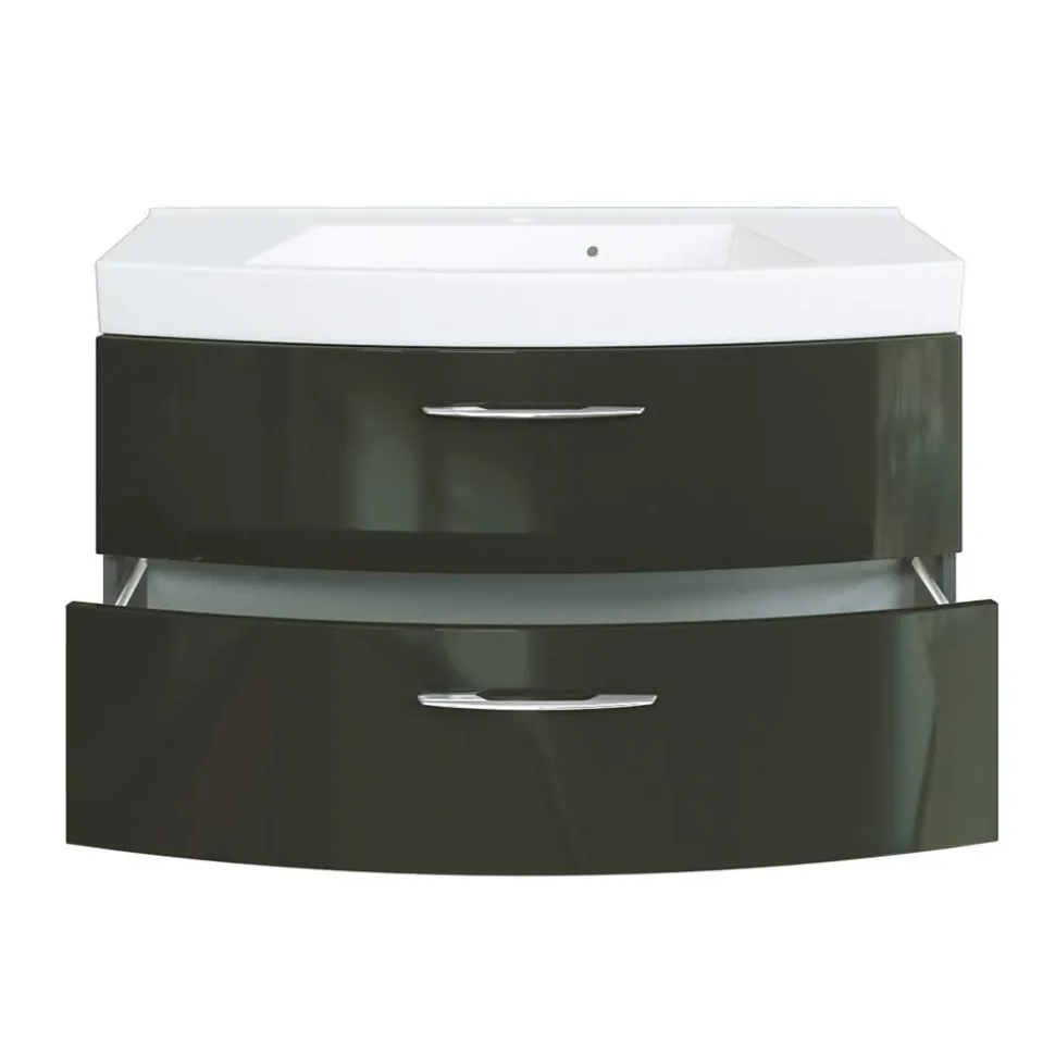 Hochglanz Waschplatz in Dunkelgrau mit Schubladen Mladen inkl. Becken