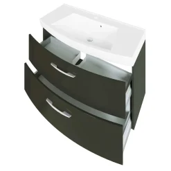 Hochglanz Waschplatz in Dunkelgrau mit Schubladen Mladen inkl. Becken