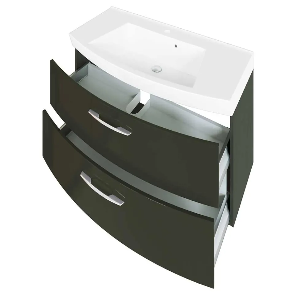 Hochglanz Waschplatz in Dunkelgrau mit Schubladen Mladen inkl. Becken