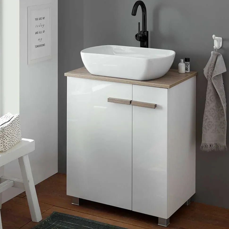 Hochglanz Waschtisch mit Tür & Auszug - Vauflos