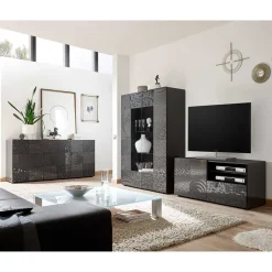 Hochglanz Wohnzimmermöbel in Anthrazit - Ipatal (dreiteilig)