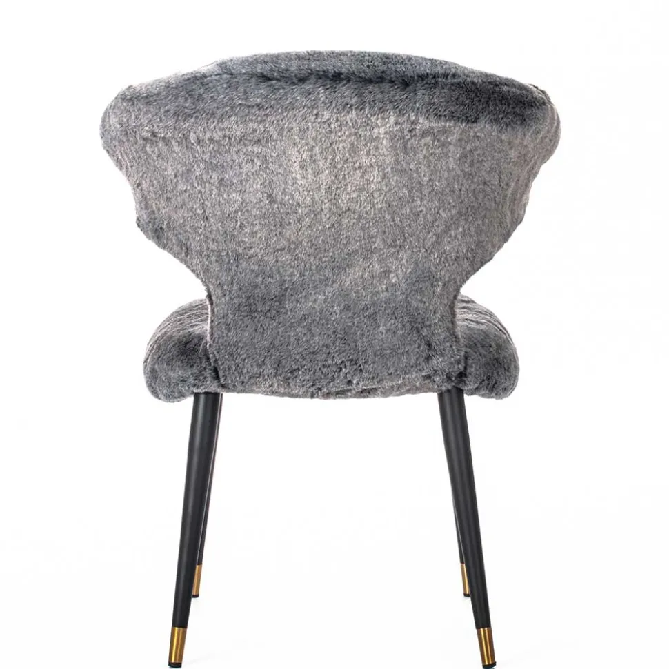 Hochwertiger Design Stuhl aus Kunstfell in Grau - Zarodrana