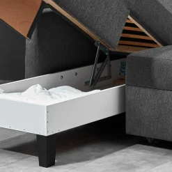 Hochwertiges Ecksofa mit Schlaffunktion in Anthrazit - Renero