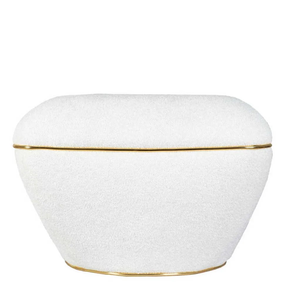 Hocker in Weiß Webplüsch mit Gold - Tandrea