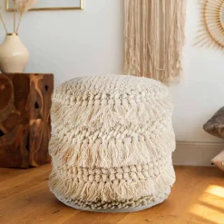 Hocker mit Troddeln in Cremeweiß - Amazing