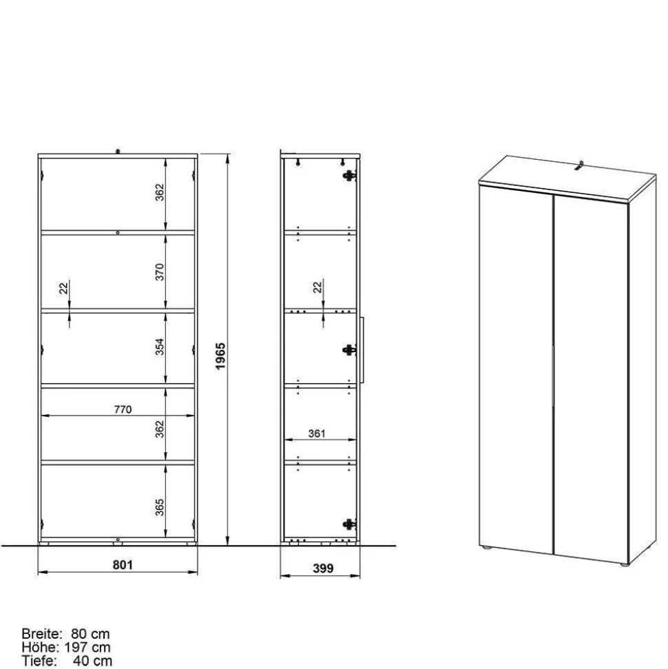 Hohe Büroschränke & Regal Kombination - Tila (dreiteilig)