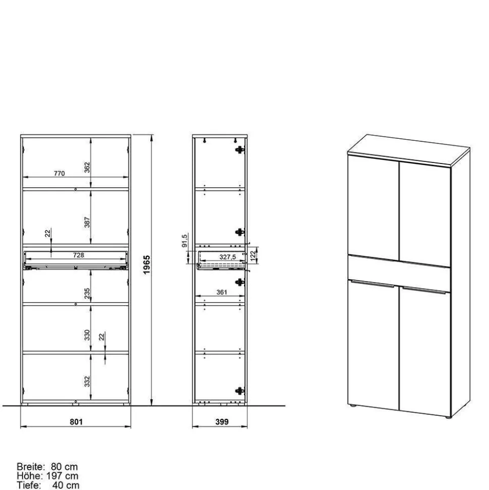 Hohe Büroschränke & Regal Kombination - Tila (dreiteilig)