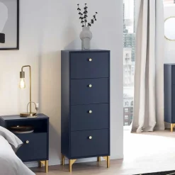 Hohe Kommode in Dunkelblau mit Gold - Inbano